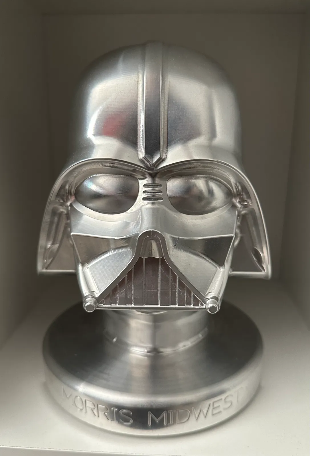 Aluminum helmet sculpture machined on a 5-axis center as a demo part